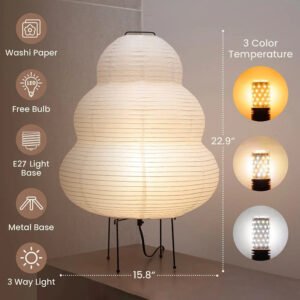 6000K Dimming Floor Lamp Noguchi Lamp Japanese Rice Paper Lamp Soft Light Bedside Lamp for Living Room Bedroom Decor