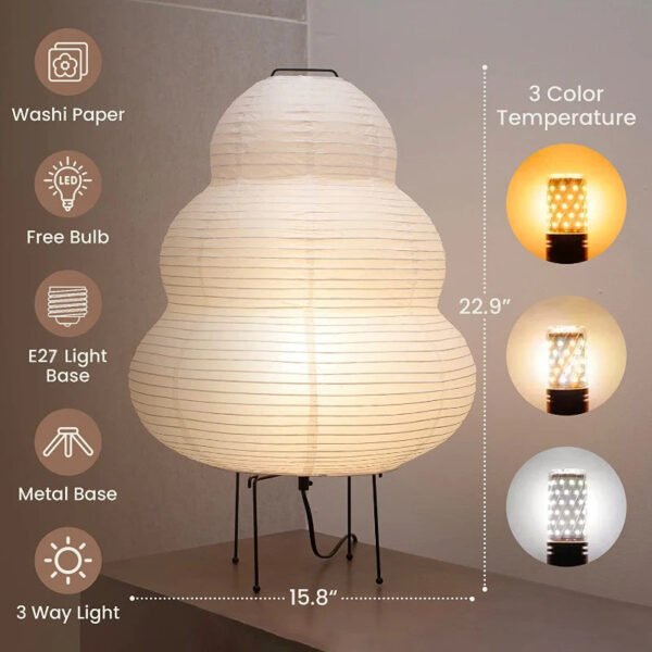 6000K Dimming Floor Lamp Noguchi Lamp Japanese Rice Paper Lamp Soft Light Bedside Lamp for Living Room Bedroom Decor
