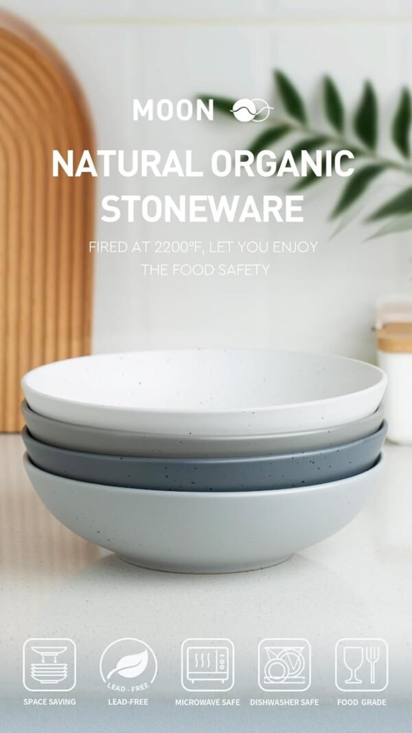 famiware Moon Pasta Bowls Set of 4, Large Salad Bowls, 8.75 Inch Ceramic Bowls for Serving Dinner, Microwave and Dishwasher Safe, Multi-color