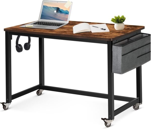 61RAB1cdo0L._AC_SL1500.jpg Rolling Computer Desk with 4 Smooth Wheels, Simple Style Mobile Writing Desk Home Office Study Table Movable Workstation with Metal Frame (Black, 32")