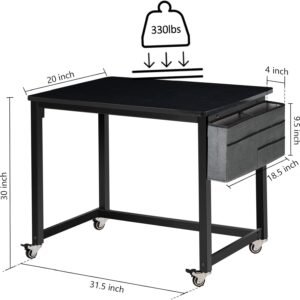 61RDgVSbYOL._AC_SL1500.jpg Rolling Computer Desk with 4 Smooth Wheels, Simple Style Mobile Writing Desk Home Office Study Table Movable Workstation with Metal Frame (Black, 32")