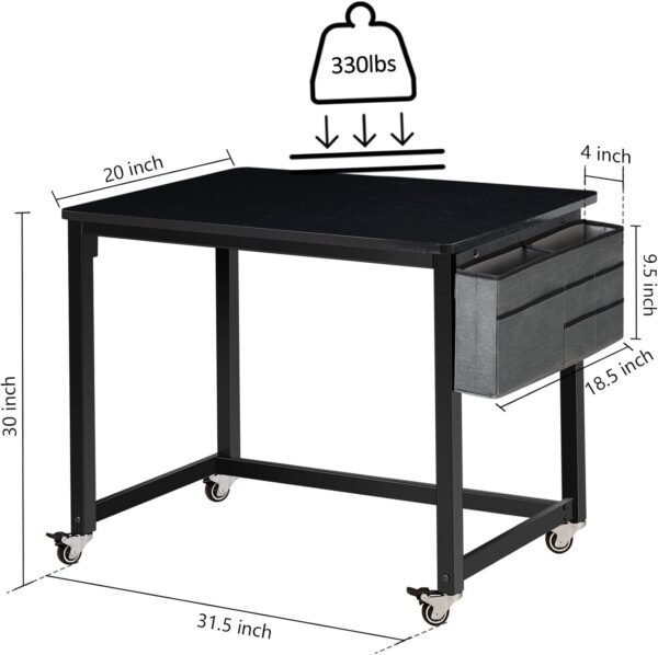 61RDgVSbYOL._AC_SL1500.jpg Rolling Computer Desk with 4 Smooth Wheels, Simple Style Mobile Writing Desk Home Office Study Table Movable Workstation with Metal Frame (Black, 32")