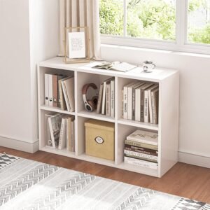 4 Cube Organizer Bookcase - Fabric Storage Bins Container, Open Shelf Simple Compartments Bookshelf, Oak