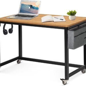 61a0h50wcRL._AC_SL1500.jpg Rolling Computer Desk with 4 Smooth Wheels, Simple Style Mobile Writing Desk Home Office Study Table Movable Workstation with Metal Frame (Black, 32")