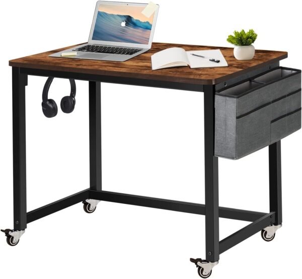 61kfX3EnGeL._AC_SL1500.jpg Rolling Computer Desk with 4 Smooth Wheels, Simple Style Mobile Writing Desk Home Office Study Table Movable Workstation with Metal Frame (Black, 32")