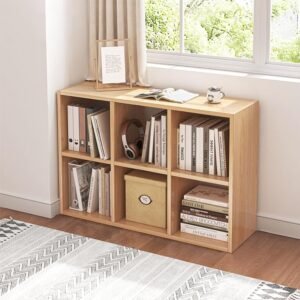 4 Cube Organizer Bookcase - Fabric Storage Bins Container, Open Shelf Simple Compartments Bookshelf, Oak