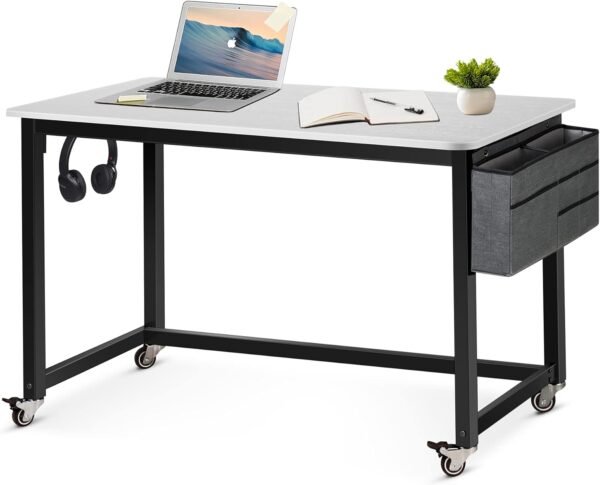61ztlCXpmFL._AC_SL1500.jpg Rolling Computer Desk with 4 Smooth Wheels, Simple Style Mobile Writing Desk Home Office Study Table Movable Workstation with Metal Frame (Black, 32")