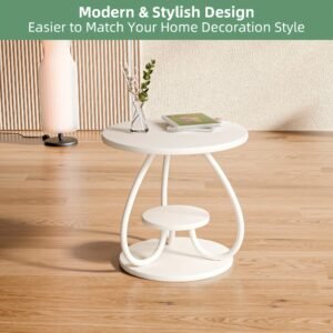 3-Tier End Table, Round Indoor Outdoor Side Table, Modern White Nightstand Bedside Table For Living Room Bedroom Balcony, Home Decor, Easy Assembly, Sturdy And Multifunctional For Small Spaces.