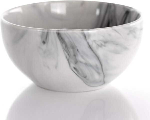 Elama Fine Round Gloss Dinnerware Dish Set, 16 Piece, Black and White Marble