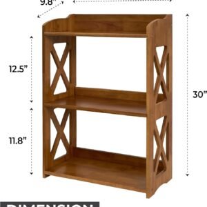 Natural Wood Bookcase, 3 Tier Bookshelf, Freestanding Display Storage Shelves Open Bookshelf for Bedroom, Living Room and Office (Standard, Brown)