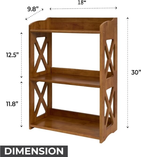 Natural Wood Bookcase, 3 Tier Bookshelf, Freestanding Display Storage Shelves Open Bookshelf for Bedroom, Living Room and Office (Standard, Brown)