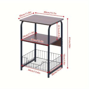 3 Tiers End Table Side Table Bedside Table Nightstand with Storage Shelf and Basket for Living Room Bedroom Kitchen and Office, Sofa Table Coffee Table