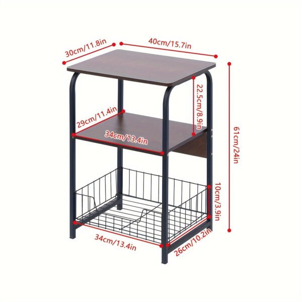 3 Tiers End Table Side Table Bedside Table Nightstand with Storage Shelf and Basket for Living Room Bedroom Kitchen and Office, Sofa Table Coffee Table