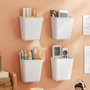 Topyond Adhesive Wall Mounted Organizer, Compact Floating Shelf for No Drilling, Pen, Remote Controller, Cellphone Holder, Wall Storage for Home, Office