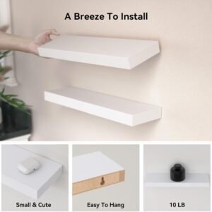 14.9 in White Floating Shelves Set of 2, Wall Mounted Small Shelves, Modern Hanging Shelf for Wall Decor, Display Wall Storage Shelves for Living Room, Bedroom, Bathroom, Kitchen - White