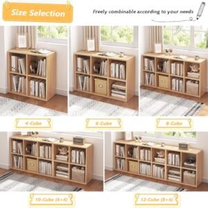 4 Cube Organizer Bookcase - Fabric Storage Bins Container, Open Shelf Simple Compartments Bookshelf, Oak