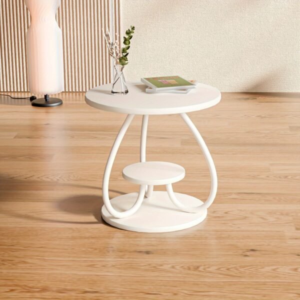 3-Tier End Table, Round Indoor Outdoor Side Table, Modern White Nightstand Bedside Table For Living Room Bedroom Balcony, Home Decor, Easy Assembly, Sturdy And Multifunctional For Small Spaces.