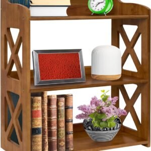 Natural Wood Bookcase, 3 Tier Bookshelf, Freestanding Display Storage Shelves Open Bookshelf for Bedroom, Living Room and Office (Standard, Brown)