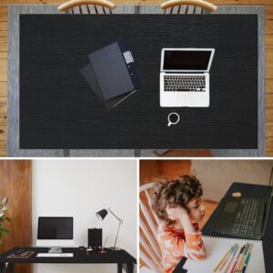 81BhBZ5NpbL._AC_SL1500.jpg Rolling Computer Desk with 4 Smooth Wheels, Simple Style Mobile Writing Desk Home Office Study Table Movable Workstation with Metal Frame (Black, 32")