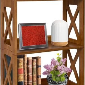 Natural Wood Bookcase, 3 Tier Bookshelf, Freestanding Display Storage Shelves Open Bookshelf for Bedroom, Living Room and Office (Standard, Brown)