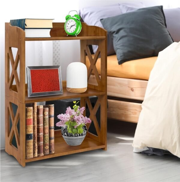 Natural Wood Bookcase, 3 Tier Bookshelf, Freestanding Display Storage Shelves Open Bookshelf for Bedroom, Living Room and Office (Standard, Brown)