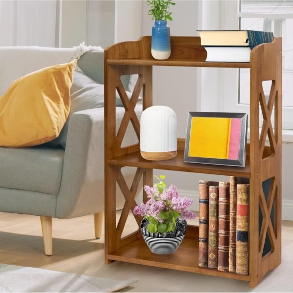 Natural Wood Bookcase, 3 Tier Bookshelf, Freestanding Display Storage Shelves Open Bookshelf for Bedroom, Living Room and Office (Standard, Brown)