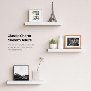 14.9 in White Floating Shelves Set of 2, Wall Mounted Small Shelves, Modern Hanging Shelf for Wall Decor, Display Wall Storage Shelves for Living Room, Bedroom, Bathroom, Kitchen - White