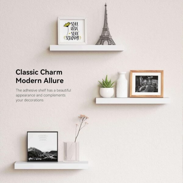 14.9 in White Floating Shelves Set of 2, Wall Mounted Small Shelves, Modern Hanging Shelf for Wall Decor, Display Wall Storage Shelves for Living Room, Bedroom, Bathroom, Kitchen - White