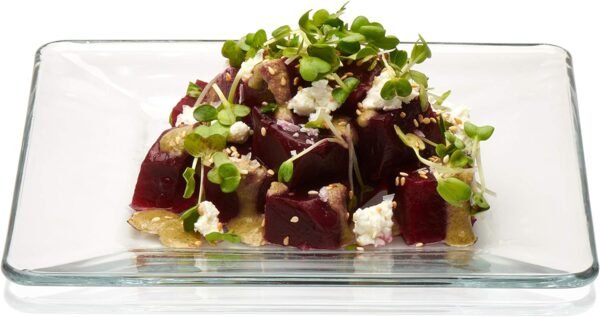 Libbey Tempo Glass Dinnerware Set, Sleek Square Clear Glass Plates and Bowls Set of 12, Dishwasher Safe Glass Dishes Set for Dinners and Parties