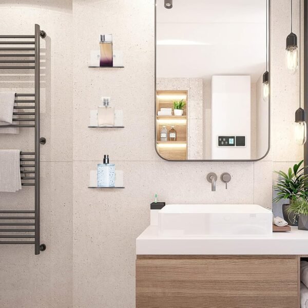 Acrylic Small Adhesive Wall Shelves,Mini Floating Shelves,Acrylic Display Shelves,Ledges for Pop Figures,Plant,Picture Photo Modern Wall for Bedroom Decor Living Room