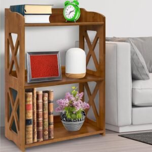 Natural Wood Bookcase, 3 Tier Bookshelf, Freestanding Display Storage Shelves Open Bookshelf for Bedroom, Living Room and Office (Standard, Brown)
