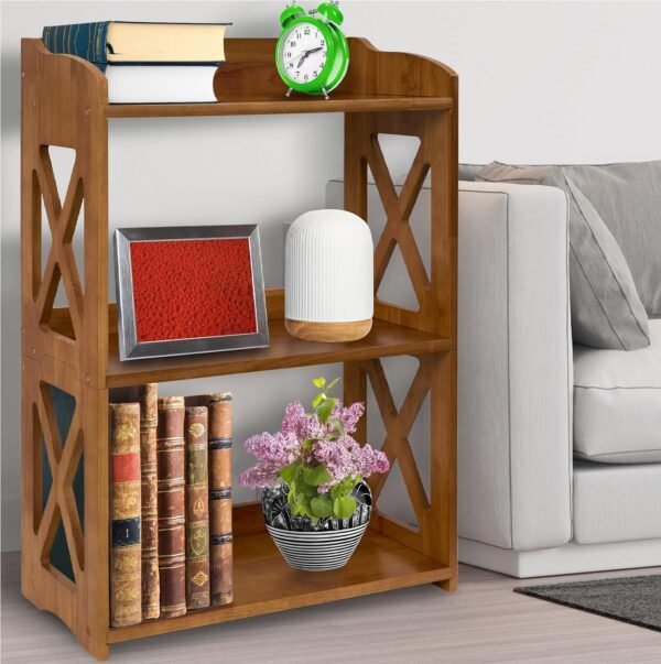 Natural Wood Bookcase, 3 Tier Bookshelf, Freestanding Display Storage Shelves Open Bookshelf for Bedroom, Living Room and Office (Standard, Brown)