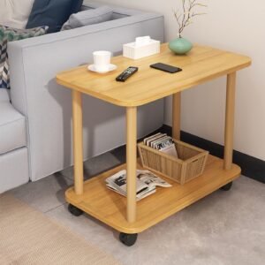 Sturdy Rolling Wooden Side Table with Smooth Wheels - No Leg Design, 2-Tier Storage for Small Spaces - Perfect as Sofa End, Couch, Nightstand or Bedside Table - Modern, Space-Saving Solution for Living Room & Bedroom