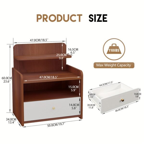 Nightstand , Bedside Table with Charging Station, Modern Night Stand,Wood Boho Side Table,Mid Century Small End Table with Drawer for Bedroom, Living Room