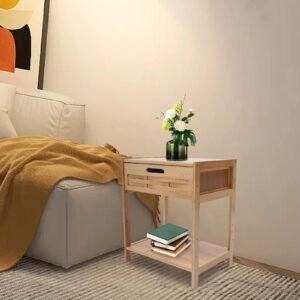 Bamboo Nightstand Bedside Table Side Table End Table With Drawer And Storage Shelf For Bedroom Easy Assembly