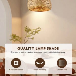 Bamboo Wicker Rattan Light Fixture Flush Mount Hanging Ceiling Lamp For Living Room Bedroom Dining Room
