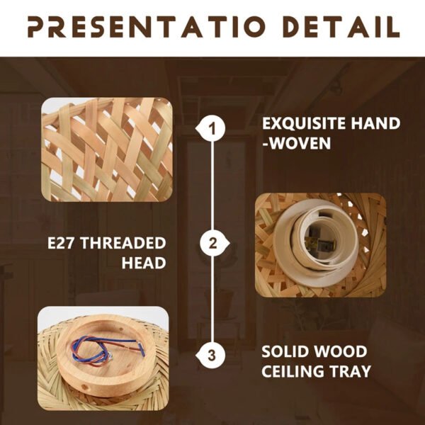 Bamboo Wicker Rattan Light Fixture Flush Mount Hanging Ceiling Lamp For Living Room Bedroom Dining Room