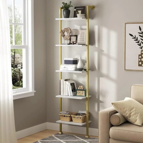 Bookshelf, 5-Tier Ladder Shelf, Book Storage Organizer Case Open Shelves, Tall Narrow Bookcase