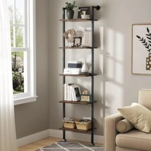 Bookshelf, 5-Tier Ladder Shelf, Book Storage Organizer Case Open Shelves, Tall Narrow Bookcase
