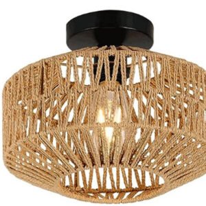 Ceiling Lights Rattan E27 Bulbs Chandelier Light Fixture Hand Woven Fixture Celing Lamp Flush Mount For Hallway Bedroom Kitchen