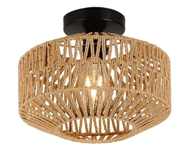 Ceiling Lights Rattan E27 Bulbs Chandelier Light Fixture Hand Woven Fixture Celing Lamp Flush Mount For Hallway Bedroom Kitchen