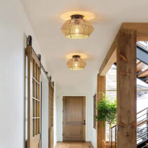 Ceiling Lights Rattan E27 Bulbs Chandelier Light Fixture Hand Woven Fixture Celing Lamp Flush Mount For Hallway Bedroom Kitchen