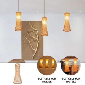 Classic Chinese Style Bamboo Glossy Chandelier Ceiling Hand-woven Rattan Chandelier Lighting Fixtures Weaving Home Life