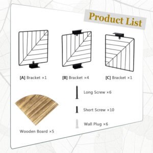 Corner Bookshelf, Corner Shelf Wall Mount of 5 Tier Rustic Wood Floating Shelves Wall Shelves