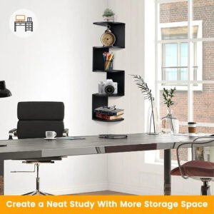 Corner Bookshelf, Rustic Wood Wall Mount Corner Storage Shelves, Easy-to-Assemble Floating Wall Shelf, 5-Tier Corner Shelves