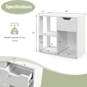 Cube Bookcase with Drawer, 2 Tier Bookshelf for Small Space, Modern Freestanding Display Rack with Open Shelves