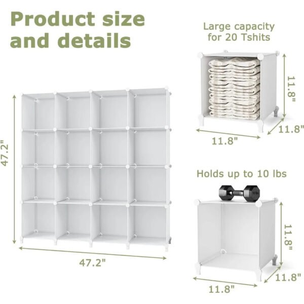 Cube Shelf, 16 Storage Cubes Closet Organizers and Portable Cube Organizer Plastic Bookshelf Bookcase