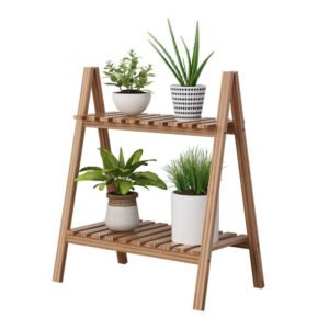 Floor Type 2-Tier Storage Rack Wooden Ladder Shelf Bookcase Foldable Multifunctional Plant Flower Display Stand Plant Stand