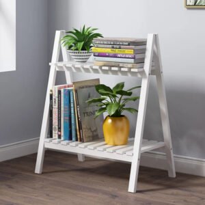 Floor Type 2-Tier Storage Rack Wooden Ladder Shelf Bookcase Foldable Multifunctional Plant Flower Display Stand Plant Stand