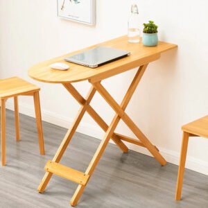 Folding Laptop Table TV Tray, 100cm Bamboo Computer Table Writing Workstation Folding Desk Dinning Table for Home Office